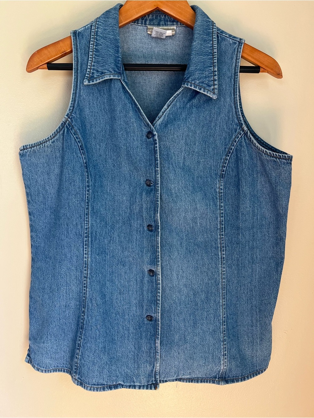 Vintage Coldwater Creek Denim Button Front Top Large 100% Cotton Made USA 90s